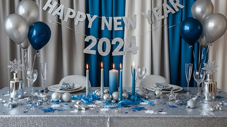 Happy New Year 2020 with blue curtain and blue background, 3d renderの素材