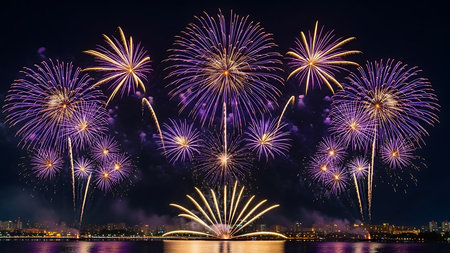 Colorful firework display for celebration happy new year and merry christmasの素材