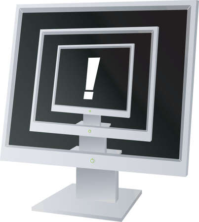 Three monitors with a exclamation in the middleの写真素材