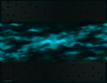 Illustrated underwater technical background with ones and zeros