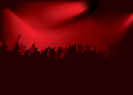 Rock concert crowd with stadium lighting in red and black