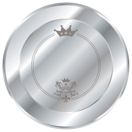 Shiny silver button with a crown and beveled edgesのイラスト素材