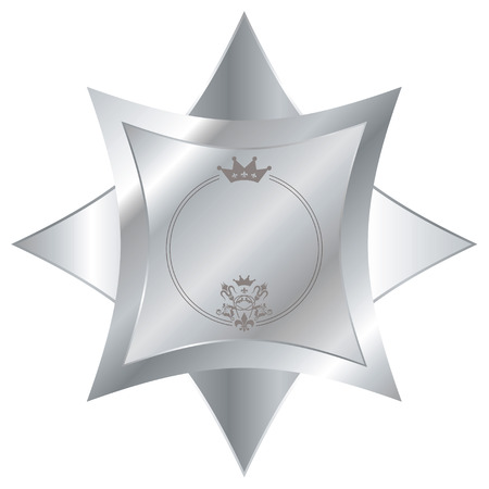 Shiny silver button with a crown and beveled edgesのイラスト素材