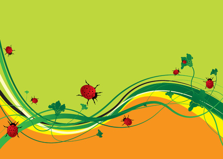 Green and orange abstract background with ladybirds eatingのイラスト素材