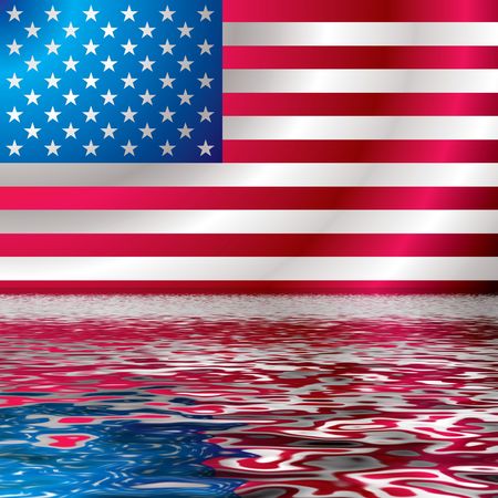 Illustrated american flag reflected in ripple waterの写真素材