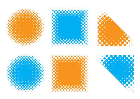 illustrated collection of blue and orange halftone shapesのイラスト素材