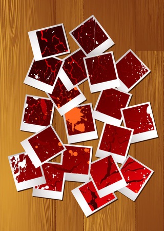 Abstract collection of polaroid images with ink splatsのイラスト素材