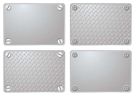 Four variations of a metal plate with different screwsのイラスト素材