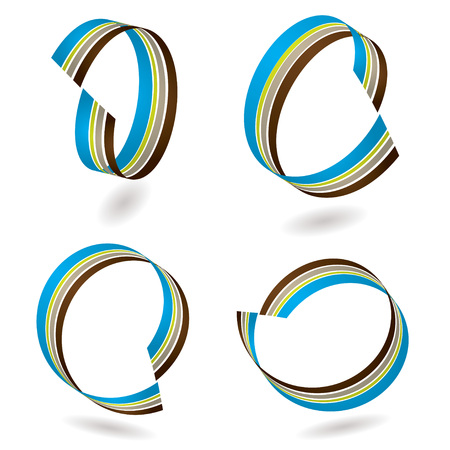 Blue and brown swirling ribbon with drop shadowのイラスト素材