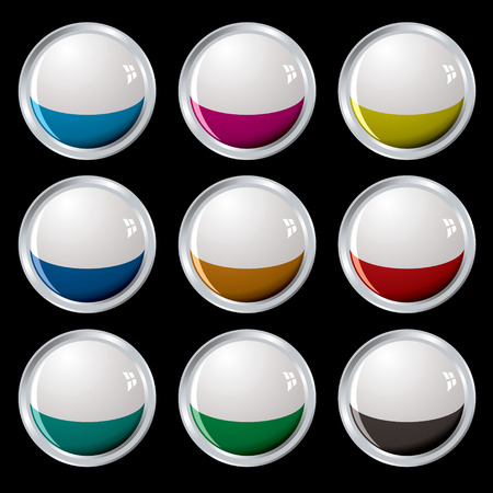 Nine colourful buttons with white tops and silver bevelのイラスト素材