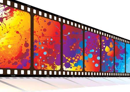 Film in perspective with bright colored rainbow ink splat designのイラスト素材