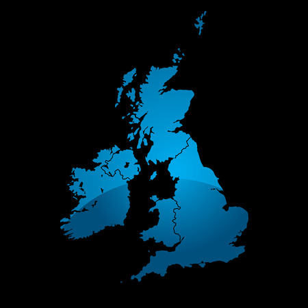Blue map of the uk divided in two with a shadow and black backgroundのイラスト素材