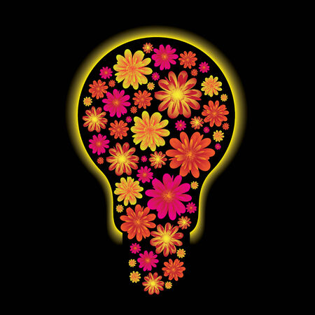 floral light bulb with yellow outter glow and black backgroundのイラスト素材