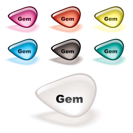 collection of seven gem stone with gel effect and drop shadowのイラスト素材