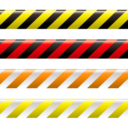 collection of four warning tapes in different colours with stripesのイラスト素材