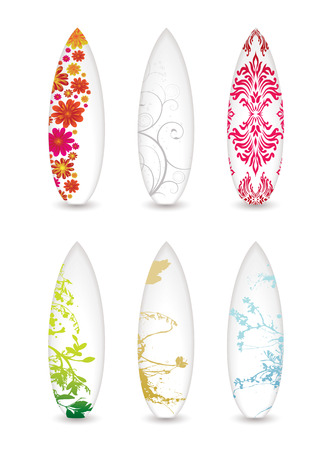 collection of six surfboards with abstract patterns and shadowのイラスト素材