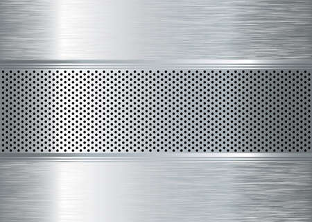 Silver metal abstract background with punched holes and brushed surfaceのイラスト素材