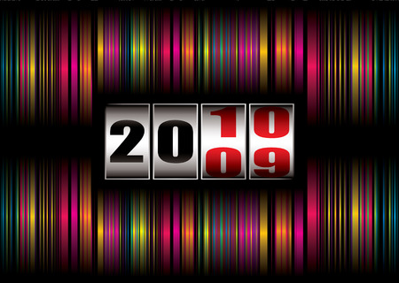 Brightly colored rainbow background with new year clock dialのイラスト素材