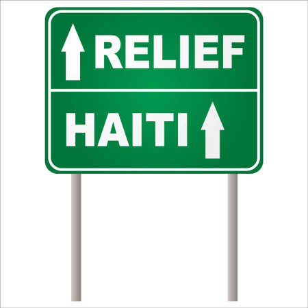 Green road sign in green with arrow showing Haiti reliefのイラスト素材