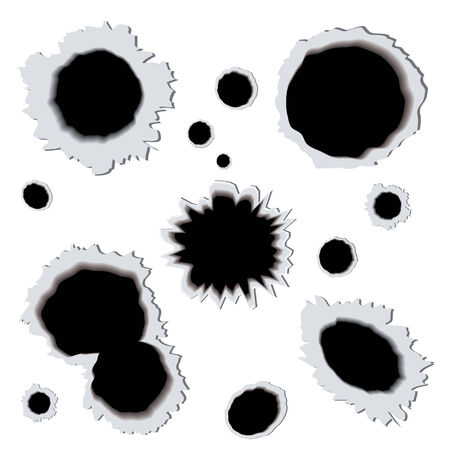 Collection of illustrated bullet holes in metal backgroundのイラスト素材