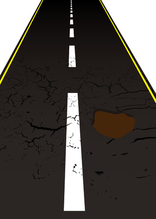 Main road with cracked mettled surface with pot holesのイラスト素材