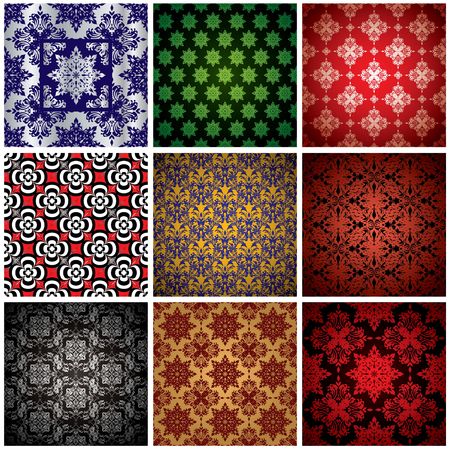 Abstract collection of nine seamless wallpaper background patternsの写真素材