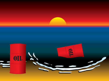 Tropical beach with sunset and oil slick and barrelsの写真素材