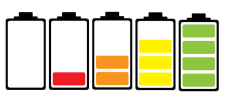 Simple illustrated battery icon with colourful charge levelの写真素材