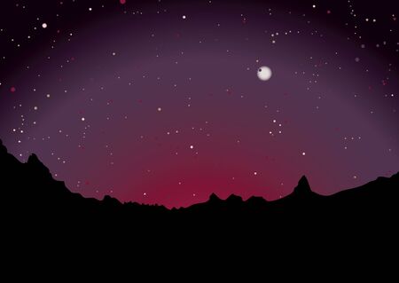 mountain range skyline with sunset and starsのイラスト素材