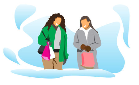 Illustration vector graphic of two women who were chatting after shopping. Vector illustrationのイラスト素材