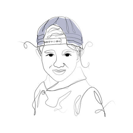 Lineart vector illustration of a boy wearing a hatのイラスト素材