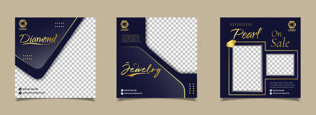 Editable square banner jewelry, diamond, and pearl social media Post promotion templateのイラスト素材