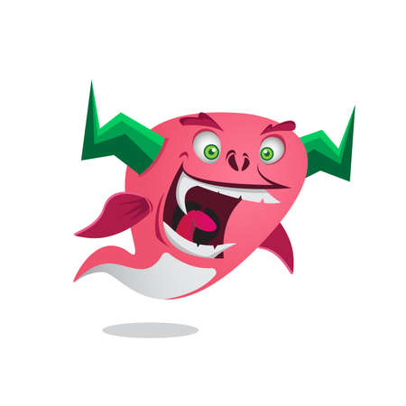 Happy cute pink cartoon monster character illustration. Fit for t-shirt design, print, halloween decoration, birthday party decoration, children book, emblem or sticker. vector illustrationのイラスト素材