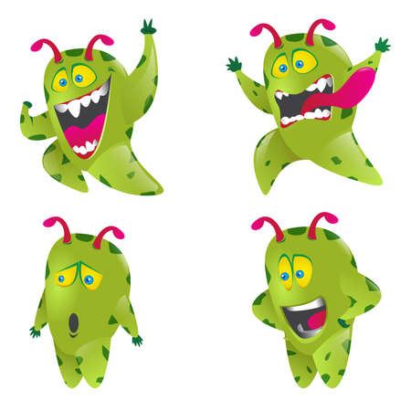 Set of cute cartoon monsters character illustration. Vector set of cartoon monsters isolated.Design for print, party decoration halloween, t-shirt, illustration,  emblem or stickerのイラスト素材