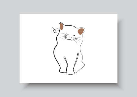 Line art of cat. Abstract hand drawn vector illustration. Abstract Plant Art design for print, home decor, cover, wallpaper, Minimal and natural wall art postersのイラスト素材