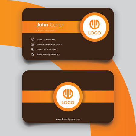 Brown and yellow business card template design. Stationery design name card vector template. CMYK Modeのイラスト素材
