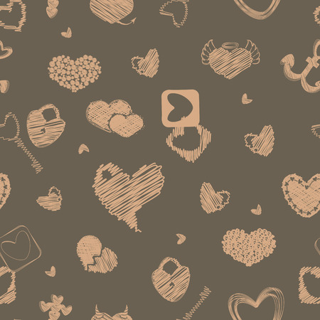 Seamless Pattern with Hearts. St. Valentine's Day Design Element. Doodle Style. Vector.のイラスト素材