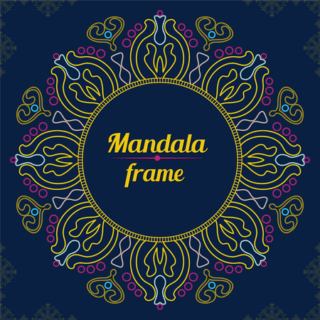 Vector Frame. Colored  mandala. Vector background. Ethnic decorative elements. Vintage Round Ornament Frame. Perfect decorative element for greeting cards or any other kind of design.のイラスト素材