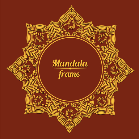 Vector Frame. Golden mandala. Vector background. Ethnic decorative elements. Vintage Round Ornament Frame. Perfect decorative element for greeting cards or any other kind of design.のイラスト素材