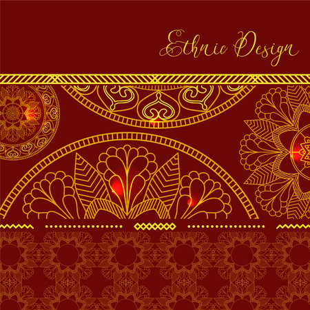 Golden mandalas with highlights. Vector background. Ethnic design. Vintage Round Ornament Pattern. Islamic, Arabic, Indian, Bohemian, Gypsy. Decorative Elements for Card or any other kind of Design.のイラスト素材