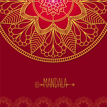 Vector card with glow mandala. Vector background. Ethnic decorative elements. Vintage Round Ornament Pattern. Islamic, Arabic, Indian, Ottoman Motifs, Kaleidoscope, Medallion, Yoga, Meditation.  Perfect decorative element for greeting cards or any other kのイラスト素材