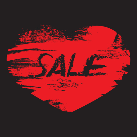 Hand drawn with brush Red Heart with text Sale on black backgroynd. Design Element. Vector Stock.の写真素材