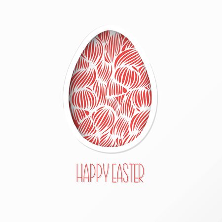 Greeting Easter Card with egg with wave pattern. Cute Doodle style Easter Egg like paper with shadow. Decorative Design Element. Stock vectorのイラスト素材