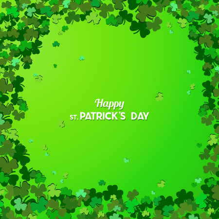 St Patrick's Day Vector background with shamrock. Lucky spring symbol. Clover in green shades isolated on green background. Border and frame - stock vectorのイラスト素材