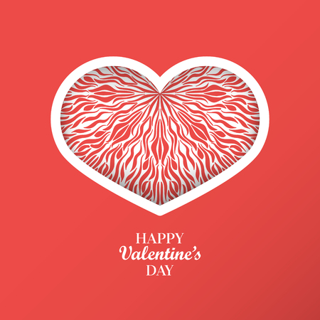 Valentine's day concept background with origami heart shaped frame. 3d paper art heart with wave pattern. Cute love sale banner or greeting card. Vector illustration. Stock clipart.のイラスト素材