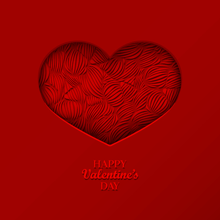 Valentine's day concept background with origami heart shaped frame. 3d paper art heart with wave pattern. Cute love sale banner or greeting card. Vector illustration. Stock clipart.のイラスト素材