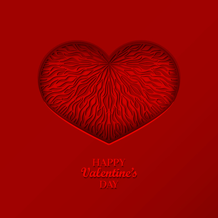 Valentine's day concept background with origami heart shaped frame. 3d paper art heart with wave pattern. Cute love sale banner or greeting card. Vector illustration. Stock clipart.のイラスト素材