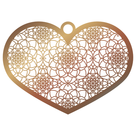 Stencil lacy heart with carved openwork pattern. Template for interior design, pendant, layouts wedding cards, invitations. Image suitable for laser cutting, plotter cutting or printing. Vector illustration.のイラスト素材