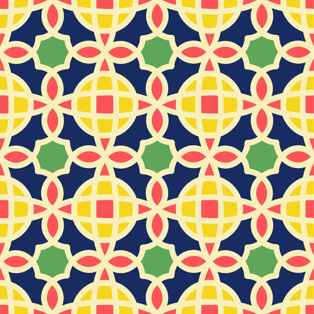 Vector Abstract Seamless Pattern. Vintage Color Geometric East Ornament Pattern. Islamic, Arabic, Indian, Bohemian, Gypsy, Persian, Ottoman Motifs, Kaleidoscope. Ethnic decorative element. Boho Style.のイラスト素材