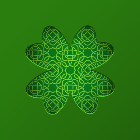 St Patrick's day vector background with clover. Lucky spring symbol trendy paper cut style. Cut-out from paper shamrock with Celtic background in green colors stock vector.のイラスト素材